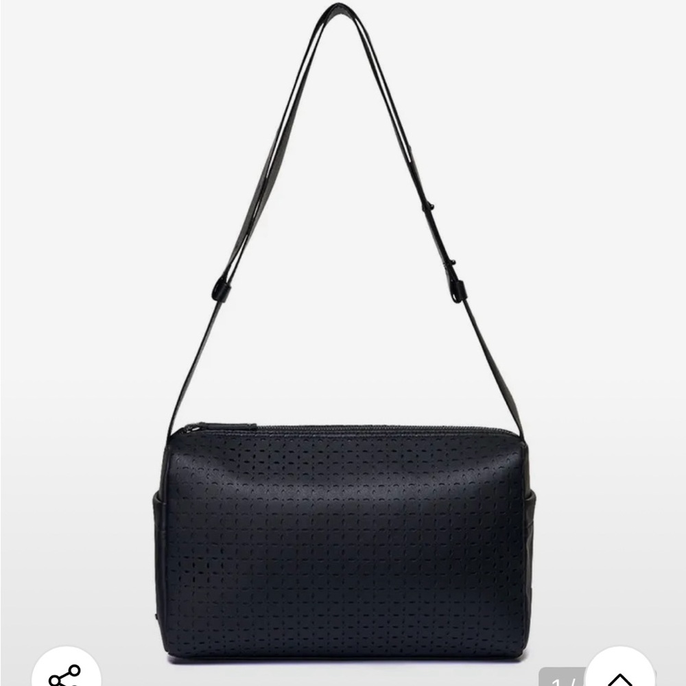 MMGL (Korean brand) Unisex Vegan Leather Punched Pattern Crossbody Bag Camera